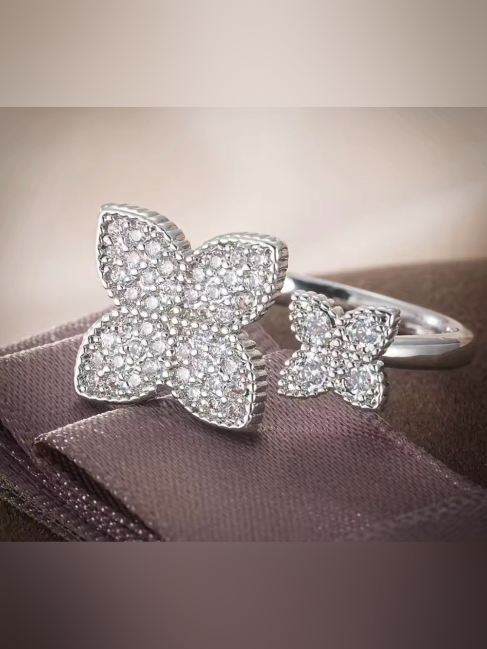 Adjustable Pavรฉ Clover Ring | Sparkly Statement | Silver Tone - Picture 10 of 11
